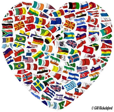 The Flags Of The World In The Shape Of A Heart Show Unity The Different