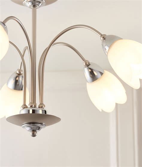 Pretty 5 Lamp Swan Neck Semi Flush Ceiling Light Chrome And Opal Glass