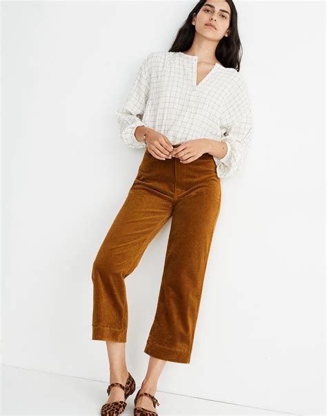 Madewell Women S Petite Slim Emmett Wide Leg Crop Pants Corduroy