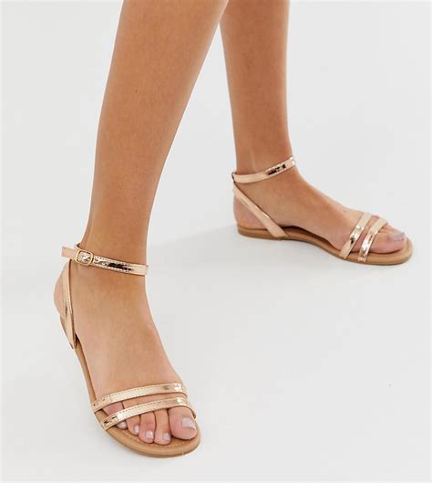 Boohoo Strappy Flat Sandals With Ankle Strap In Rose Gold In Pink Lyst