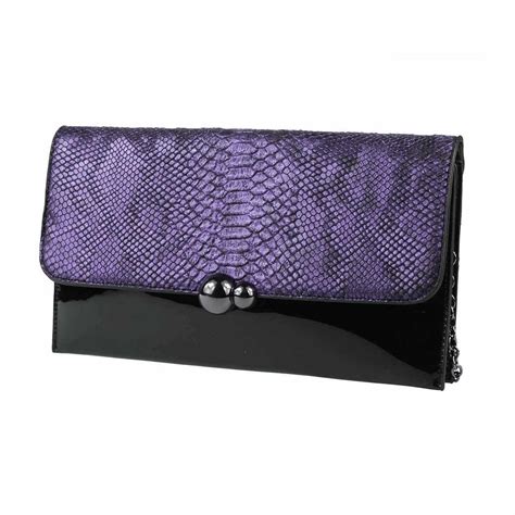 DAMEN ABENDTASCHE CLUTCH POCHETTE Umschlag Tasche Reptilprägung Ketten