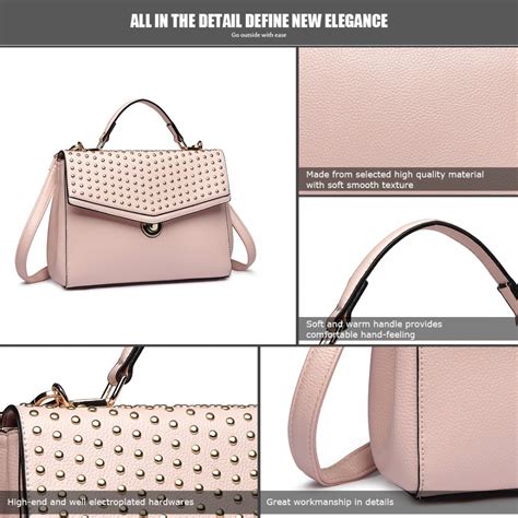 LT1819 MISS LULU PU LEATHER STUDDED SHOULDER HANDBAG NUDE