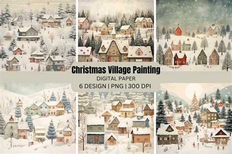 Christmas Village Painting Vintage Style Graphic by GOOBOAT · Creative ...