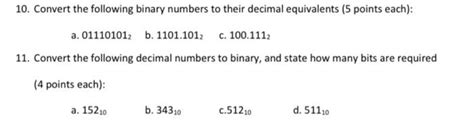 Solved 10 Convert The Following Binary Numbers To Their