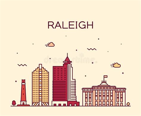 Raleigh Skyline North Carolina Usa Vector Linear Stock Vector