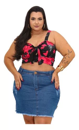 Saia Jeans Plus Size Cintura Alta Lycra Verão Da Drapa Plus MercadoLivre