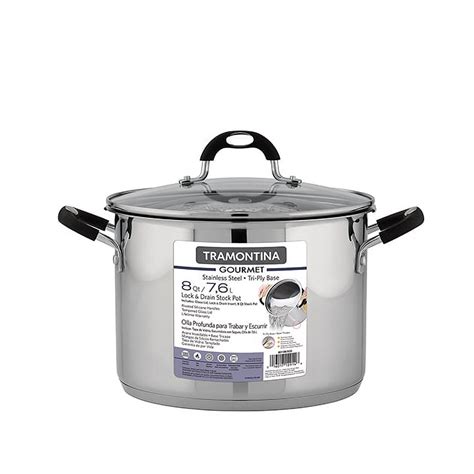 Tramontina 8 Quart Gourmet Stainless Steel Covered Stock Pot With Lock