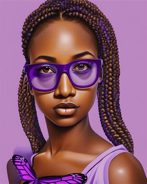 Beautiful Brownskinned Girl With Purple Butterfly Glasses · Creative Fabrica