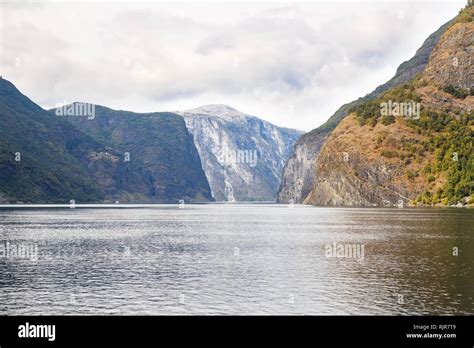 Landscape With Naeroyfjord And High Mountains In Norway Stock Photo Alamy