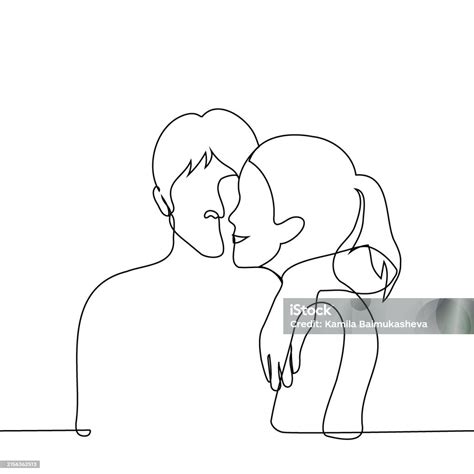 Man Hugging Smiling Woman Closer One Line Art Vector Concept Man And