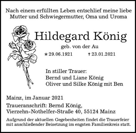 Traueranzeigen von Hildegard König vrm trauer de