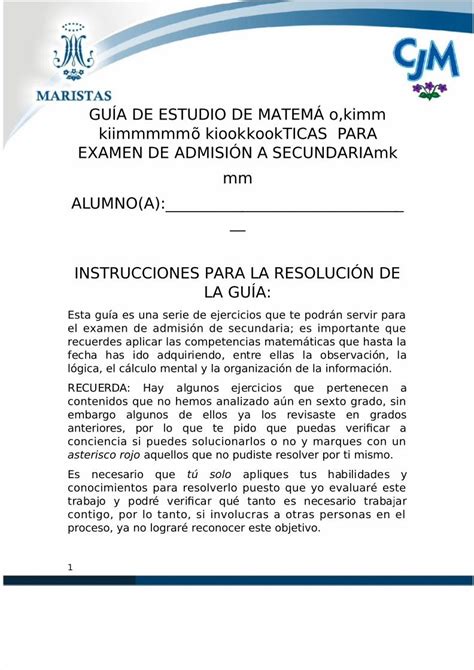 PDF Guía de Estudio de Matemáticas Para Examen de Admisión a