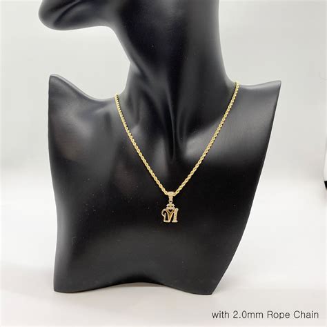 10k Solid Gold Initial Letter Alphabet CZ Crown Pendant Etsy