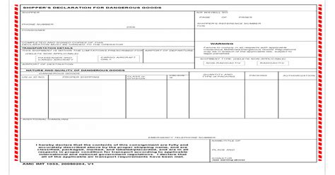 Printable Dangerous Goods Declaration Form