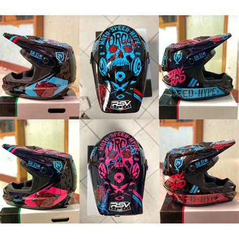 Jual HELM RSV ORCA ESQUELETO VIOLET ROSE DAN BLACK ROSE LIMITED