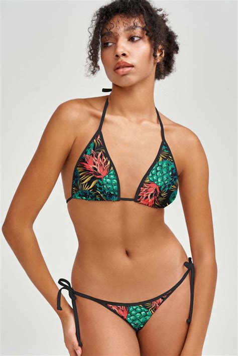 Tropicana Lara Pineapple Print Triangle String Bikini Top Women Pineapple Clothing