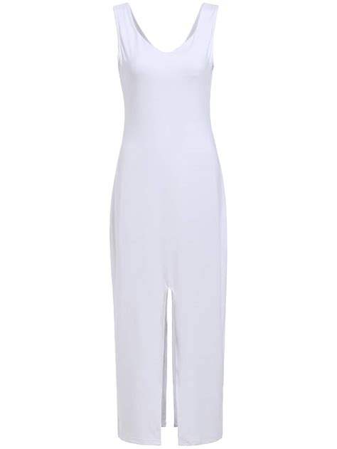 White Strap Backless Split Maxi Dress Sheinsheinside