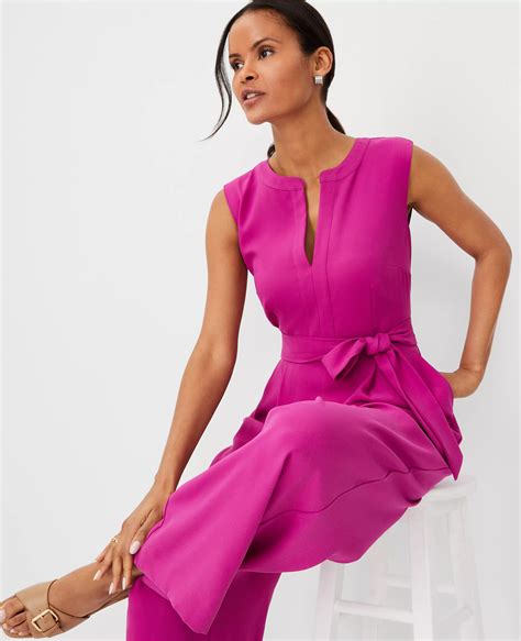 Split Neck Sleeveless Tie Waist Jumpsuit