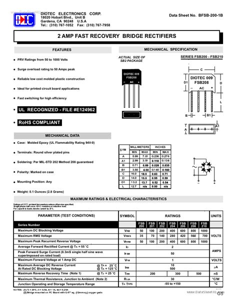 Fsb Data Sheet Diotec Semiconductor