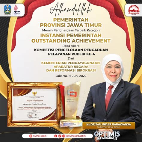 Pemprov Jatim Raih Penghargaan Outstanding Achievement Dari KemenPAN RB