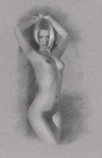 FEMALE NUDE ORIGINAL DRAWING Charcoal Art Naked Woman Woman Model NO