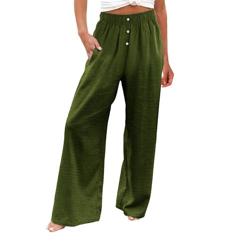 Qcmgmg Linen Pants Women Comfy Flowy Wide Leg Pants Summer Baggy High