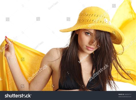 Beautiful Sexy Woman Yellow Hat Bikini Stock Photo 34255711 Shutterstock