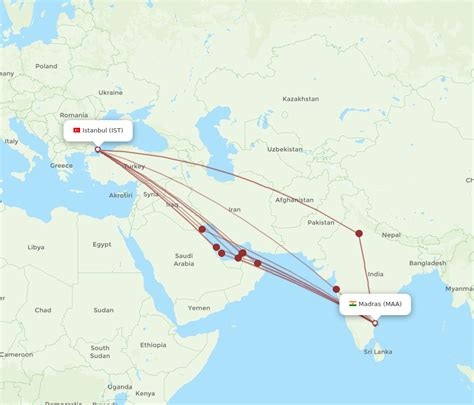 All Flight Routes From Istanbul To Chennai Ist To Maa Flight Routes