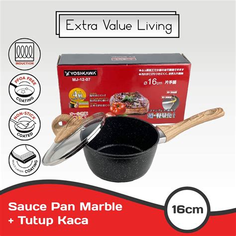 Jual Yoshikawa Panci Marble Cm Dengan Tutup Kaca Sauce Pan Panci