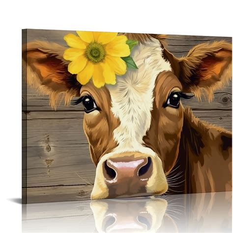 C04 GENYS Cow Pictures Wall Decor Country Farmhouse Canvas Wall Art