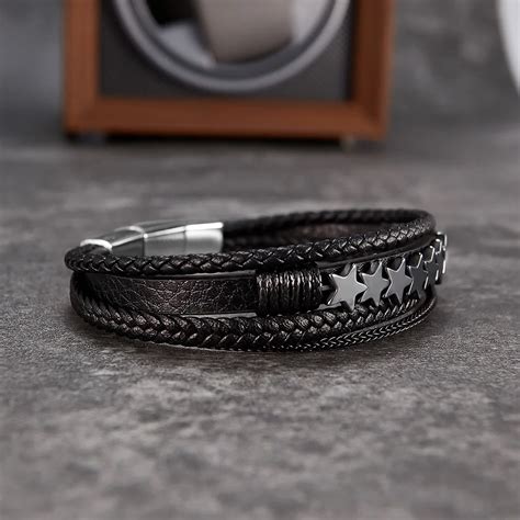 Personality Handmade Multi Woven Leather Bracelet Vintage Stainless