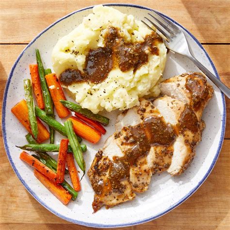 Recipe Balsamic Baked Chicken And Mashed Potatoes With Garlic Sautéed Green Beans And Carrots