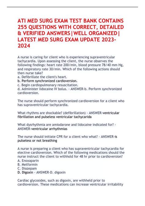 NEW ATI MED SURG EXAM TEST BANK CONTAINS 255 QUESTIONS WITH CORRECT