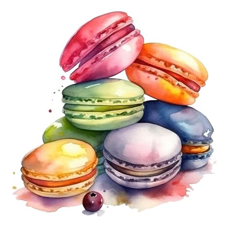 Premium Ai Image Colorful Macaroons In A Pile Watercolor Illustration