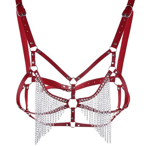 Leather Body Harness Bra Metal Chain Bondage Lingerie Harnesses For