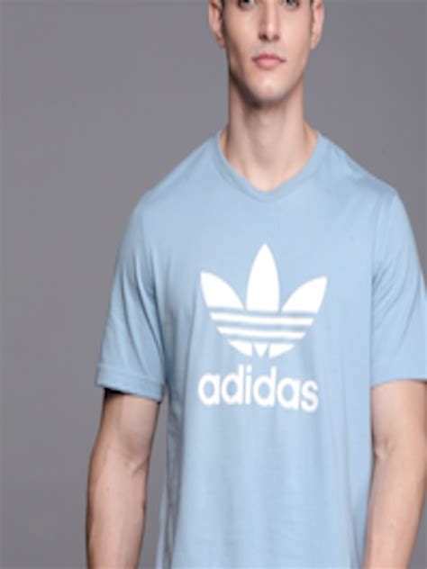 Buy Adidas Originals Men Blue And White Trefoil Regular Fit Brand Logo Print T Shirt Tshirts For