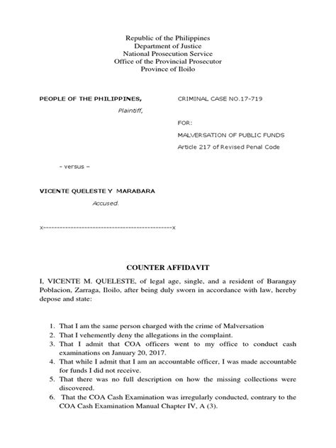 Counter Affidavit To Prosecutor Pdf Affidavit Prosecutor