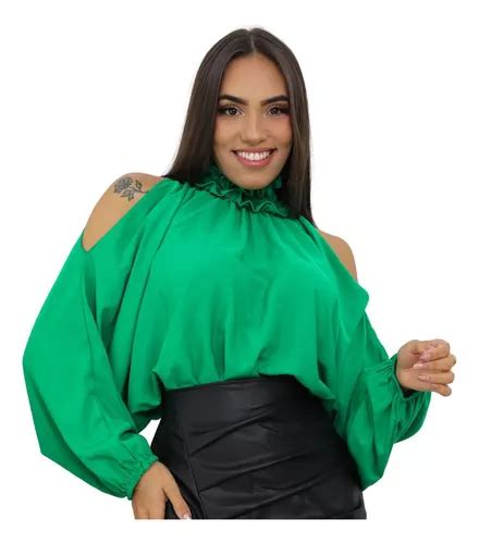 Blusa Bata Feminina Gola Alta Ombro Vazado Ciganinha Luxo