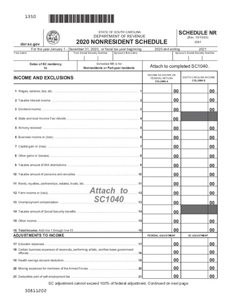 Sc Schedule Nr 2020 2024 Form Fill Out And Sign Printable PDF