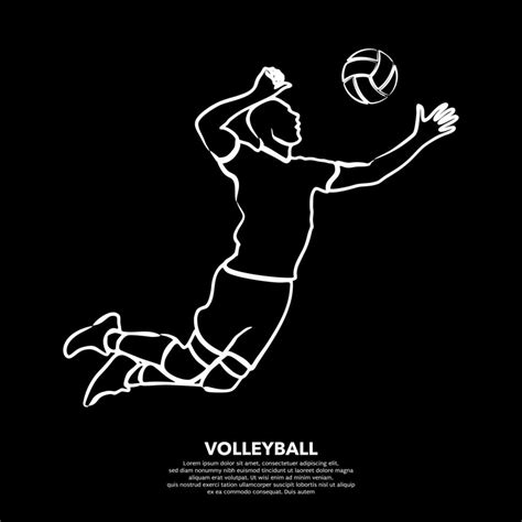 Line Drawing Of Male Volleyball Player Isolated On Black Background