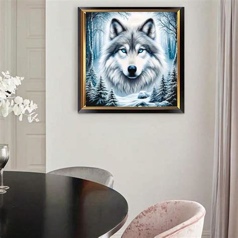 Diy 5d Diamond Painting Kit Wolf Head In The Snowy Forest Adult Diamond Art Set Shein Uk