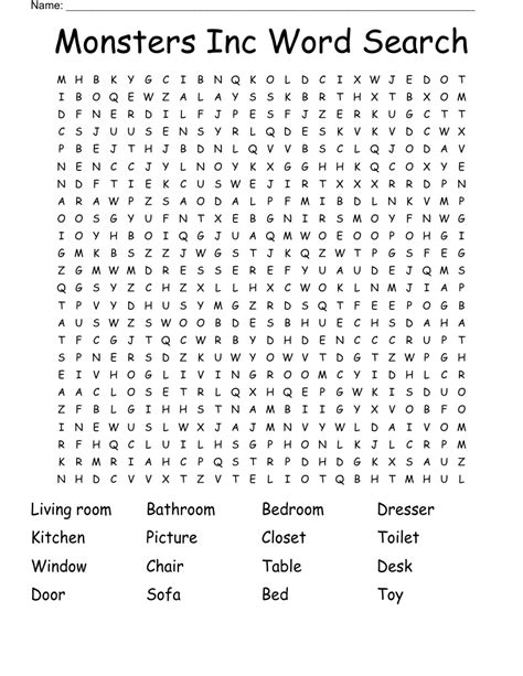 Monsters Inc Word Search Wordmint