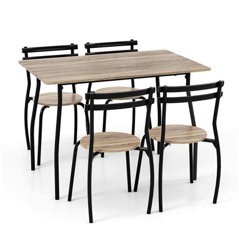 Topbuy Pieces Dining Set Dining Table Chairs Set With Wood Metal