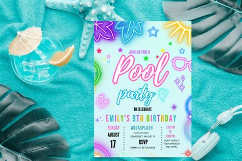 Neon Pool Party Invitation Swim Party Invite Kids Swimming Etsy Australia