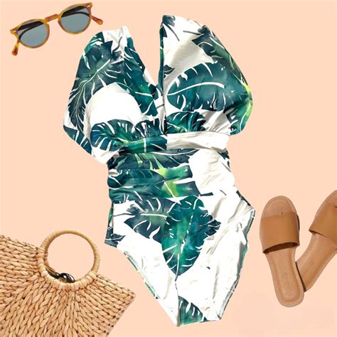 Tropical Leaf Print One Piece Swimsuit Shopee Philippines