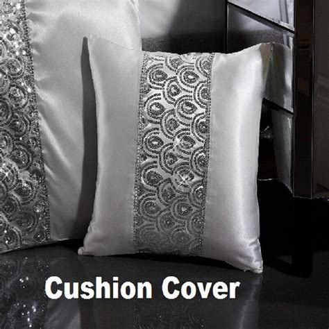 Luxury Diamante Duvet Quilt Cover Bedding Linen Set Sparkle Silver Grey Cream Ebay