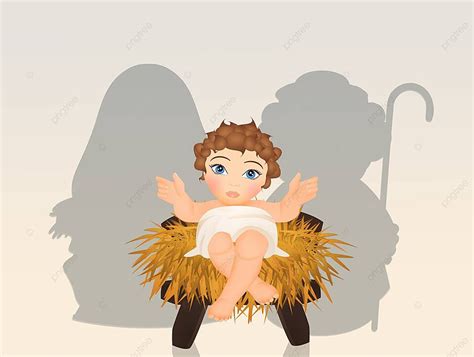 Jesus In The Manger Cartoon Illustration Manger Photo Background And
