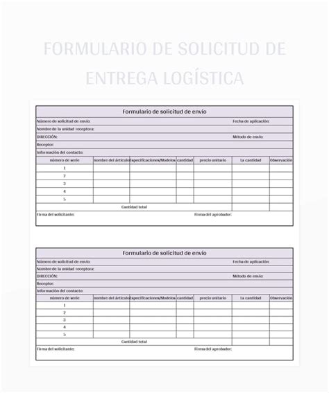 Plantilla De Formato Excel Formulario De Solicitud De Entrega Log Stica