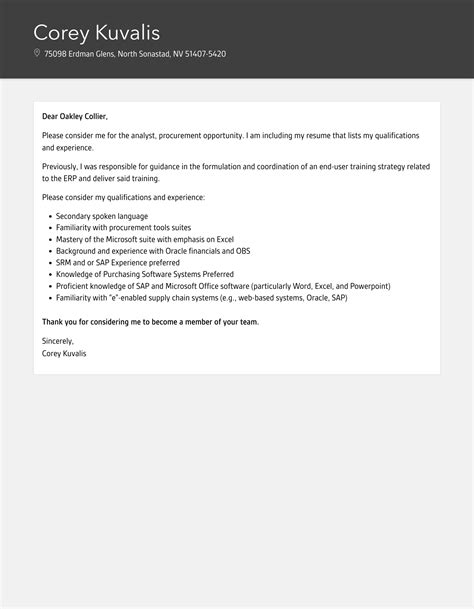 Analyst Procurement Cover Letter Velvet Jobs