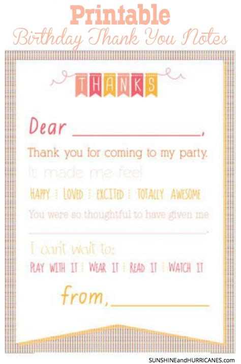 Printable Birthday Thank You Notes